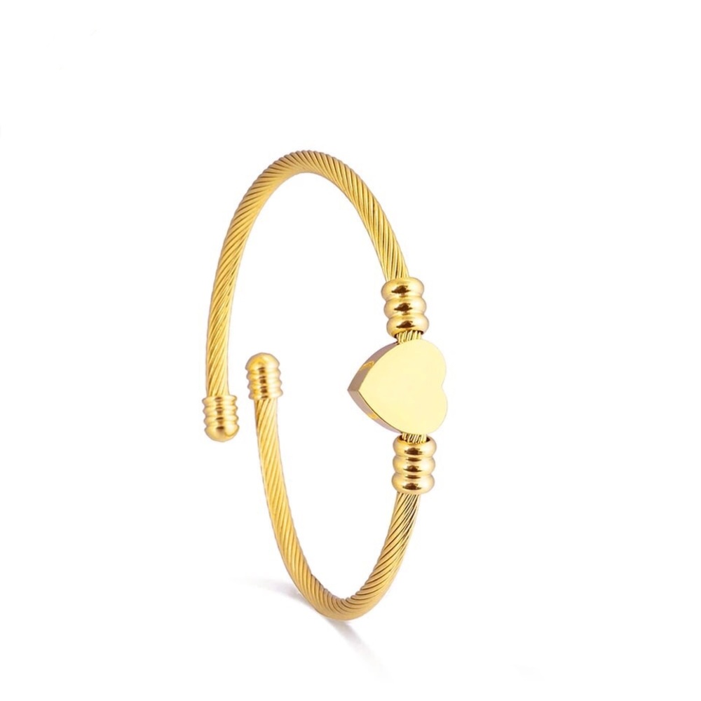 Stainless steel cuff bangle heart shape bracelet